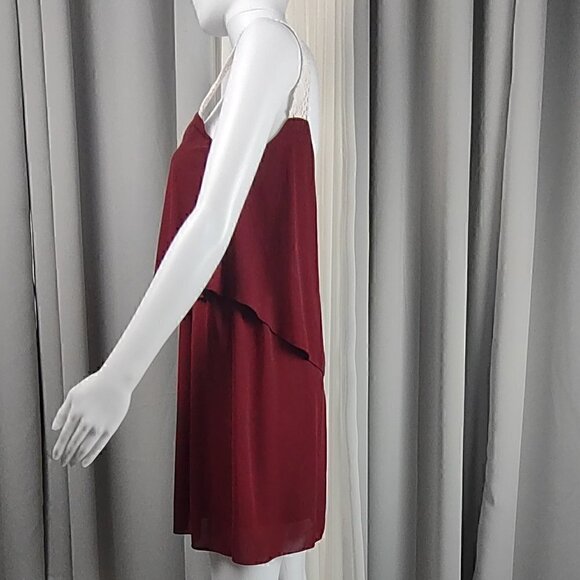 Newbury Kustom Burgundy Gameday Lined Dress With White Lace Straps Size Small - Picture 4 of 9